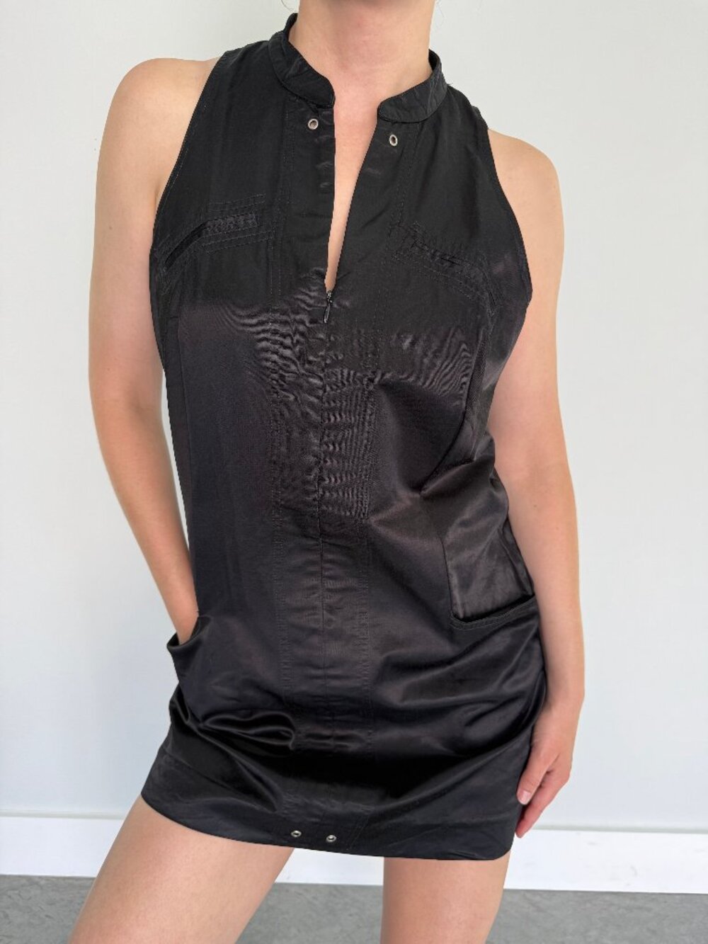 Guess Collection Satin Mini Dress Black Sleeveless Size 12